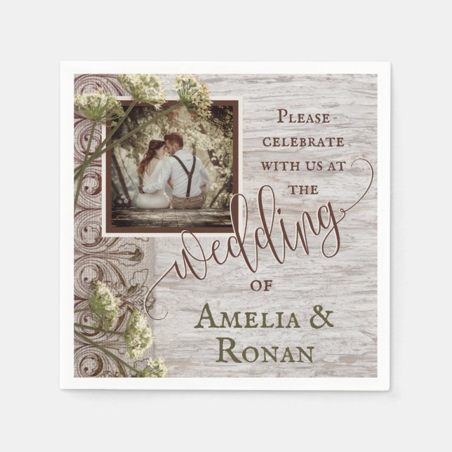 Serviette En Papier Bois rustique avec Mariage Burlap (Devant)