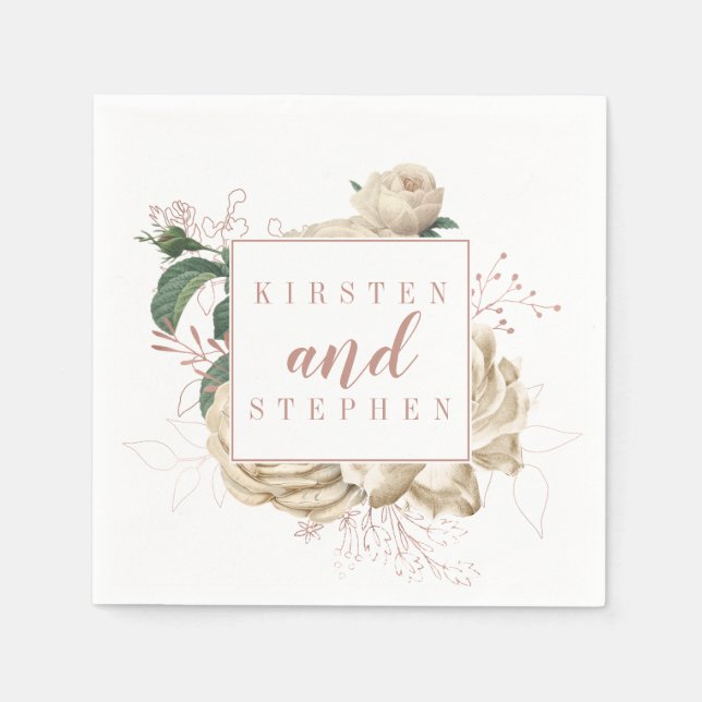 Serviette En Papier Bois Rustique Blush Floral Personnalisé Mariage Co (Devant)