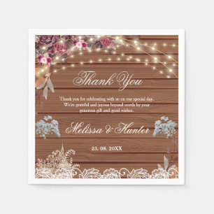 Serviette En Papier Bois rustique Chaîne Lumière Bébés Mariage dentell