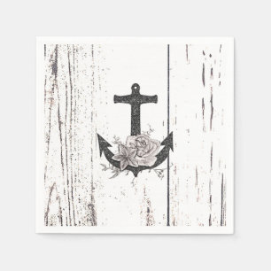 Serviette En Papier Bois rustique côtier ancre de plage vintage floral