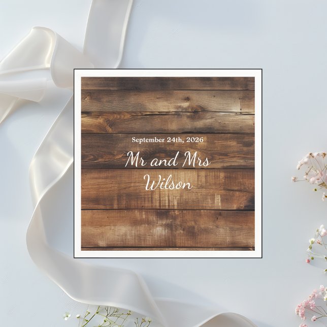 Serviette En Papier Bois rustique Couples Mariage campagnard photo Dîn (Créateur téléchargé)