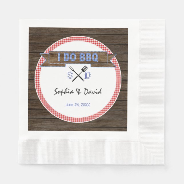 Serviette En Papier Bois rustique En vichy je fais BBQ Couples Douche (Devant)
