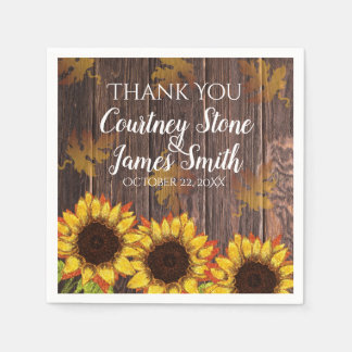 Serviette En Papier Bois rustique et tournesol | MARIAGE CAMPAGNARD