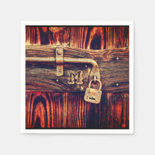 Serviette En Papier Bois rustique grain antique serrure en laiton marr