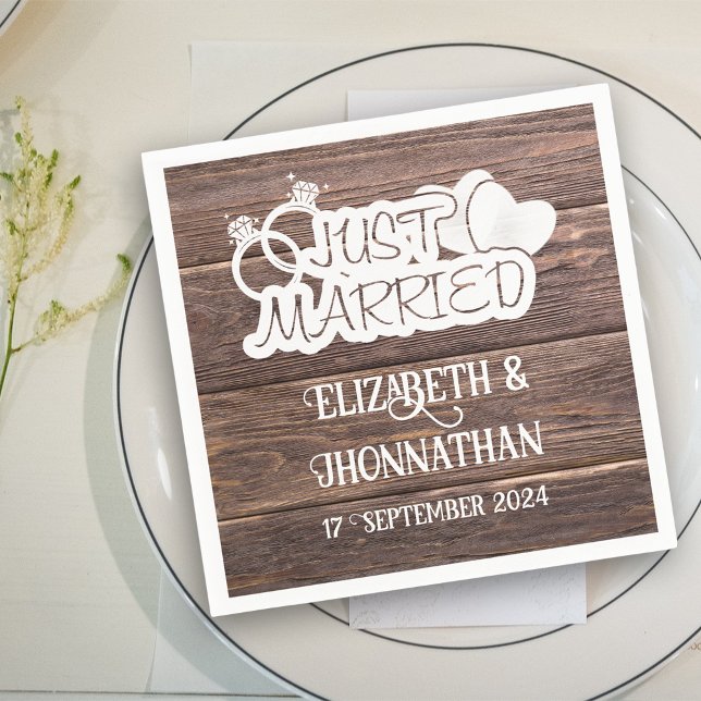 Serviette En Papier Bois rustique Juste Marié Élégant Mariage campagna (Créateur téléchargé)
