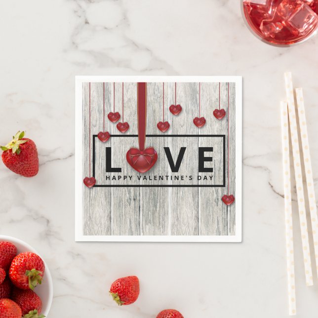 Serviette En Papier Bois rustique Saint-Valentin AMOUR Coeurs rouges m (En situation)