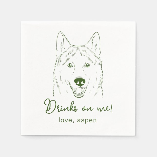 Serviette En Papier Bois sur moi ! Serviettes Mariage Husky (Devant)