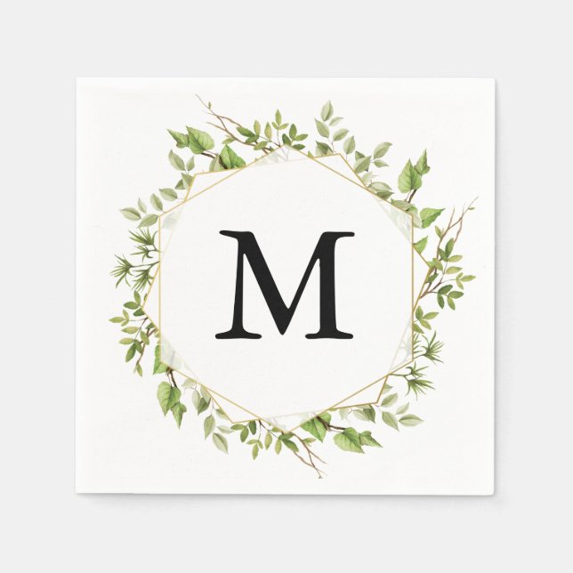 Serviette En Papier Bois vert Monogramme Cocktail Napkin (Devant)