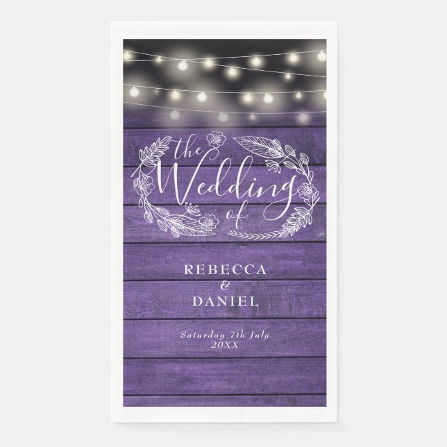 Serviette En Papier Bois violet rustique éclaire le Mariage floral (Devant)