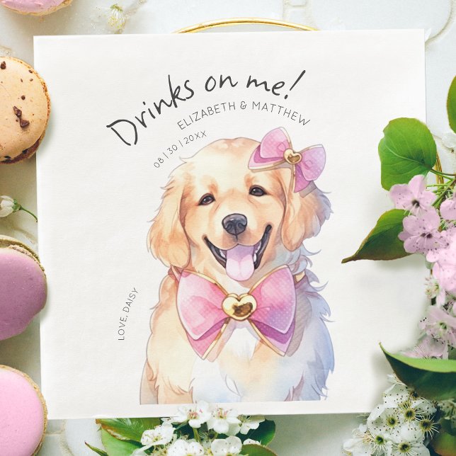 Serviette En Papier Boissons aux frais de Goldie Aquarelle Amusant Chi (Créateur téléchargé)