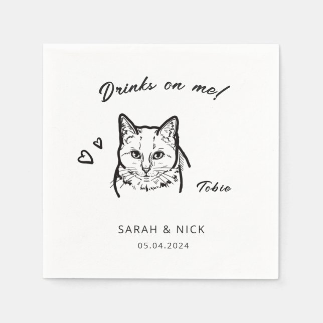 Serviette En Papier Boissons De Chat Sur Moi Mariage De Réception (Devant)