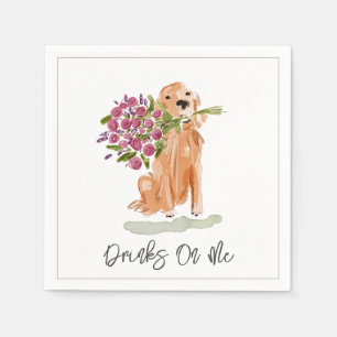 Serviette En Papier Boissons Sur Moi Golden Retriever Dog Art Flowers