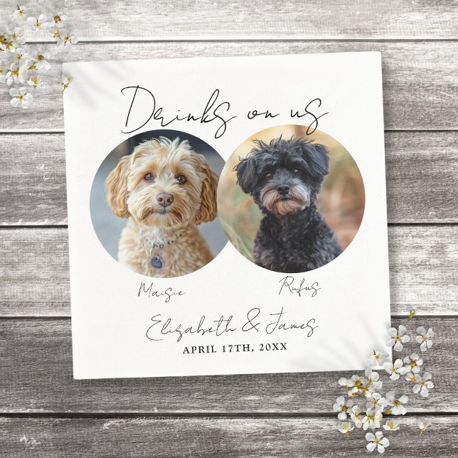 Serviette En Papier Boissons sur nous Pet Dog 2 Mariage photo (Drinks On Us Pet Dog 2 Photo Wedding Napkins)