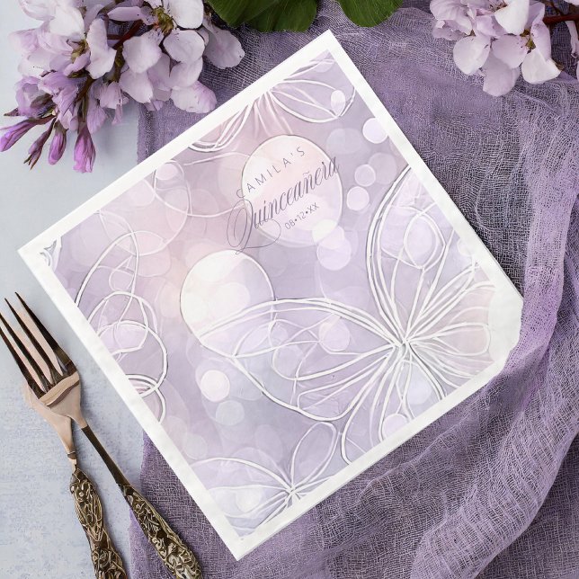 Serviette En Papier Bokeh et papillon Quinceanera Lavender ID1030 (Créateur téléchargé)