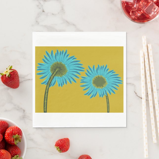 Serviette En Papier Bold Blue Daisy Art sur Mustard Yellow Arrière - p (Créateur téléchargé)