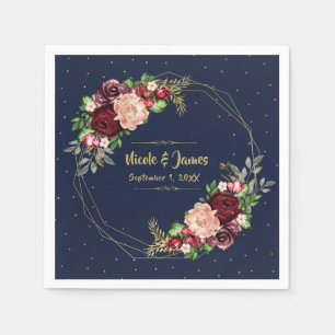 Serviette En Papier Bold Fall Floral Navy Blue Gold & Burgundy Mariage