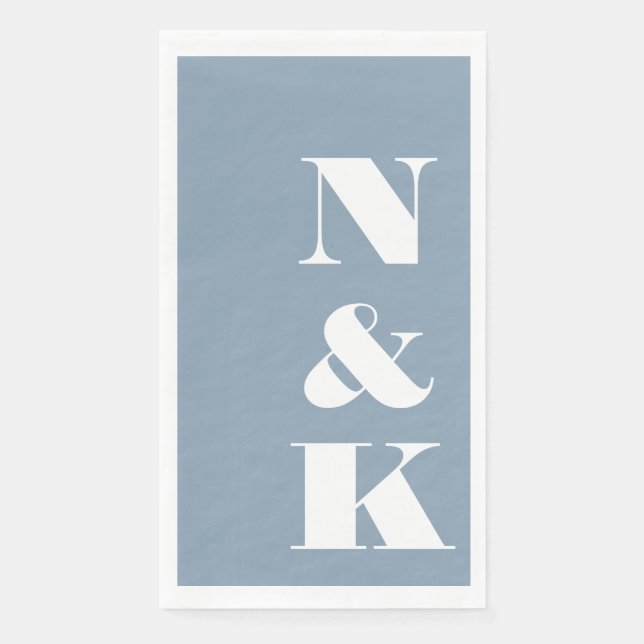 Serviette En Papier Bold Modern Monogram Initials Wedding Dusty Blue (Devant)