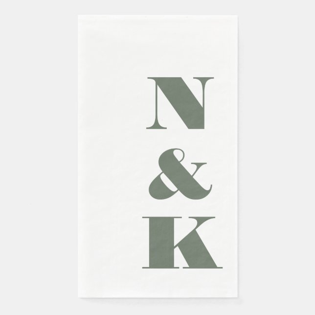 Serviette En Papier Bold Modern Monogram Initials Wedding Sage Green (Devant)