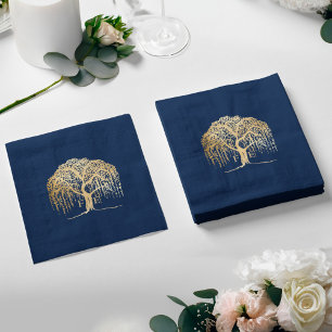 Serviette En Papier Bold Modern Willow Tree Marine Mariage d'or bleu m