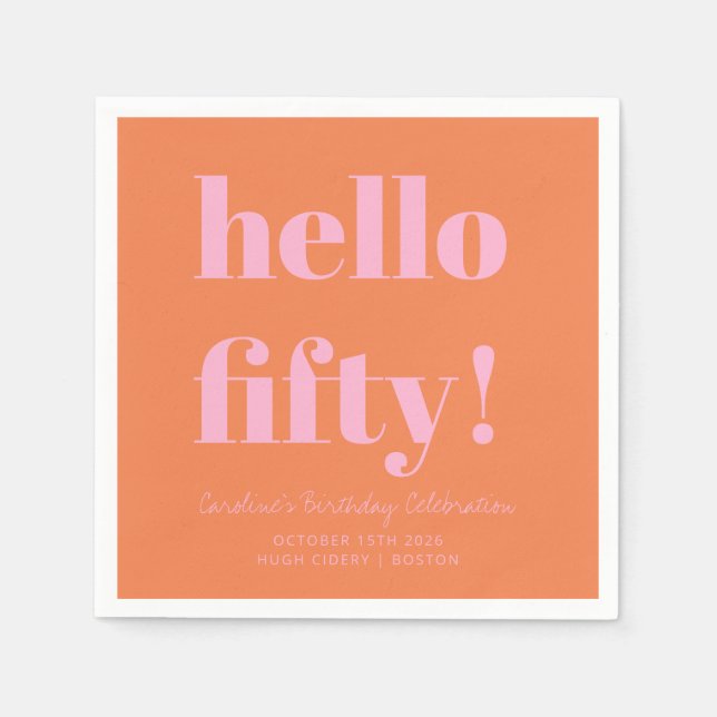 Serviette En Papier Bold Pink and Orange Modern 50th Birthday Custom (Devant)