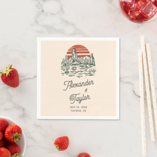 Serviette En Papier Bold Retro Saguaro Cactus Mariage paysage du déser