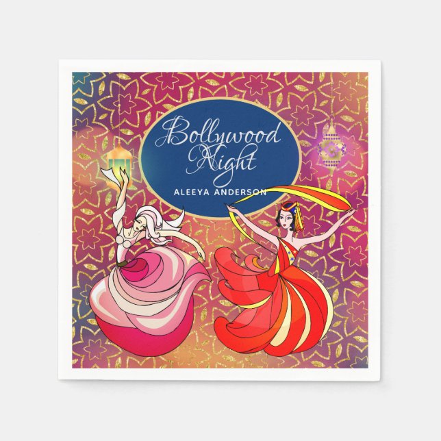 Serviette En Papier Bollywood Danseuse de nuit Rouge Purple Or Personn (Devant)