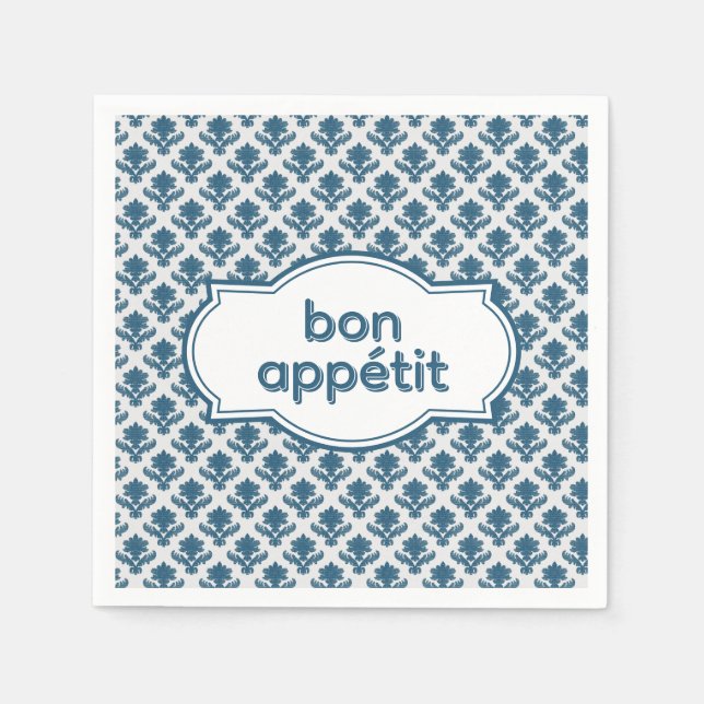 Serviette En Papier Bon Appetit Elegant French Tapestry Blue White (Devant)