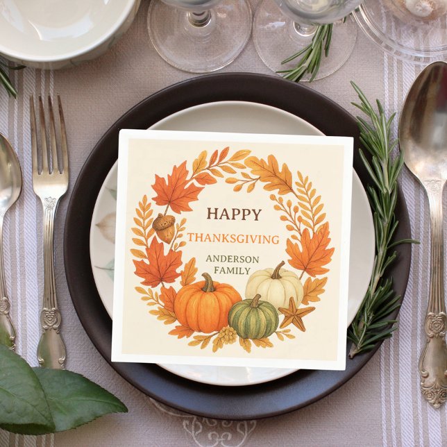 Serviette En Papier Bon thanksgiving citrouille chute feuillage beige (Créateur téléchargé)
