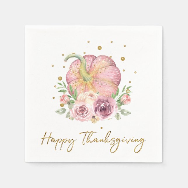 Serviette En Papier Bon thanksgiving Citrouille Pink Gold Napkins (Devant)