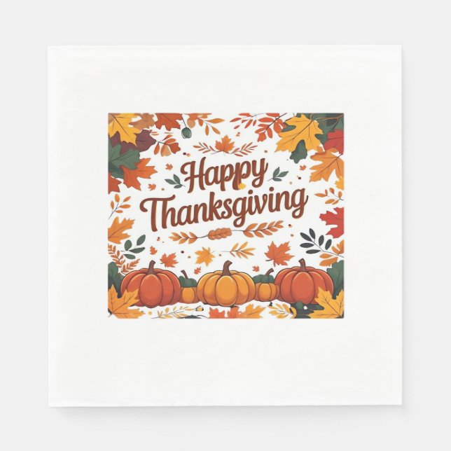 Serviette En Papier Bon thanksgiving - Citrouilles d'automne et feuill (Devant)