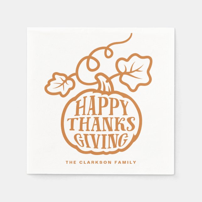Serviette En Papier Bon thanksgiving de lettres Citrouille orange (Devant)