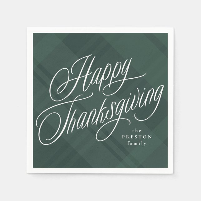 Serviette En Papier Bon thanksgiving élégant chute verte plaid (Devant)