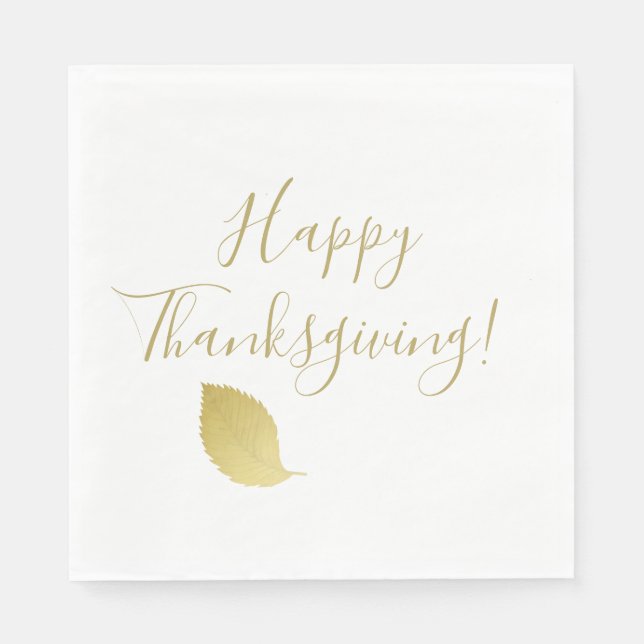 Serviette En Papier Bon thanksgiving - Elégante feuille d'automne d'or (Devant)