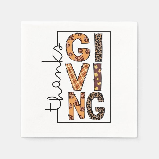 Serviette En Papier Bon thanksgiving Empreinte de léopard Rainbow Turq (Devant)