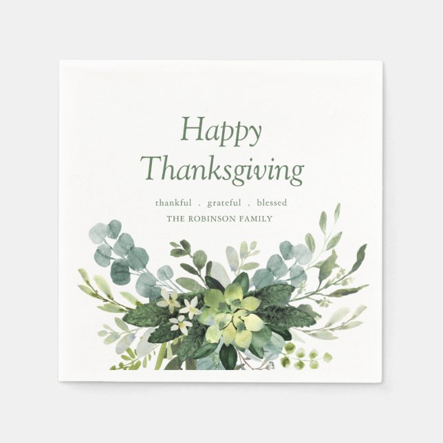 Serviette En Papier Bon thanksgiving Eucalyptus Feuillage vert (Devant)