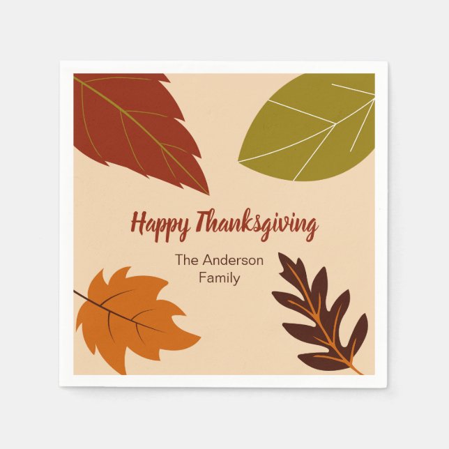 Serviette En Papier Bon thanksgiving Fall Leaves et votre nom (Devant)