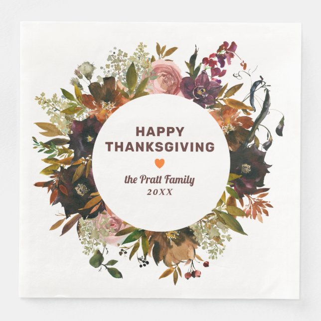 Serviette En Papier Bon thanksgiving floral d'automne (Devant)