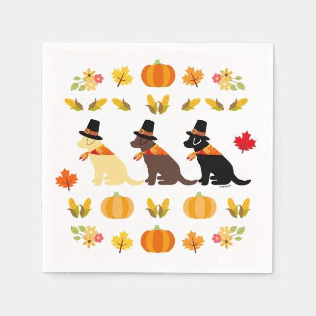 Serviette En Papier Bon thanksgiving Labrador Silhouette Blanc (Devant)