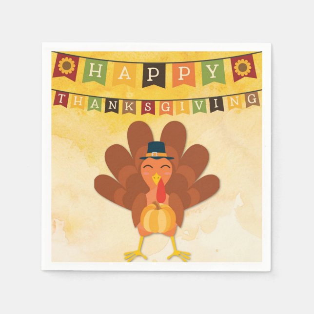 Serviette En Papier Bon thanksgiving mignon Turquie (Devant)
