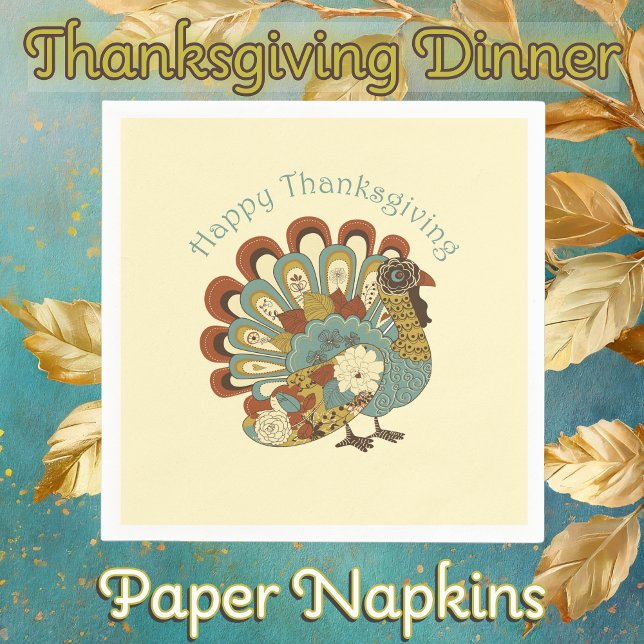 Serviette En Papier Bon thanksgiving Moderne Chute Muette Turquie (Thanksgiving Dinner Paper Napkins with Muted Fall Colored Turkey)