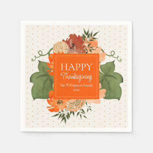 Serviette En Papier Bon thanksgiving Orange Floral Custom Napkins