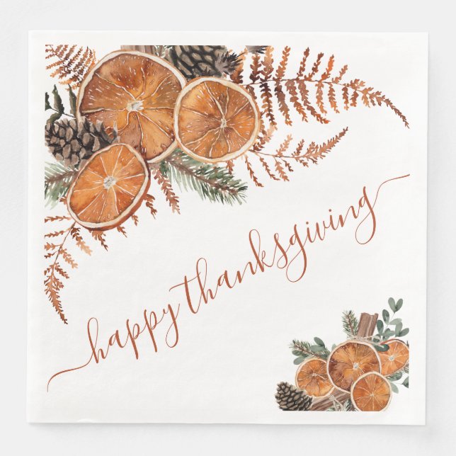 Serviette En Papier Bon thanksgiving Rustique D'Agrumes Et De Pins (Devant)