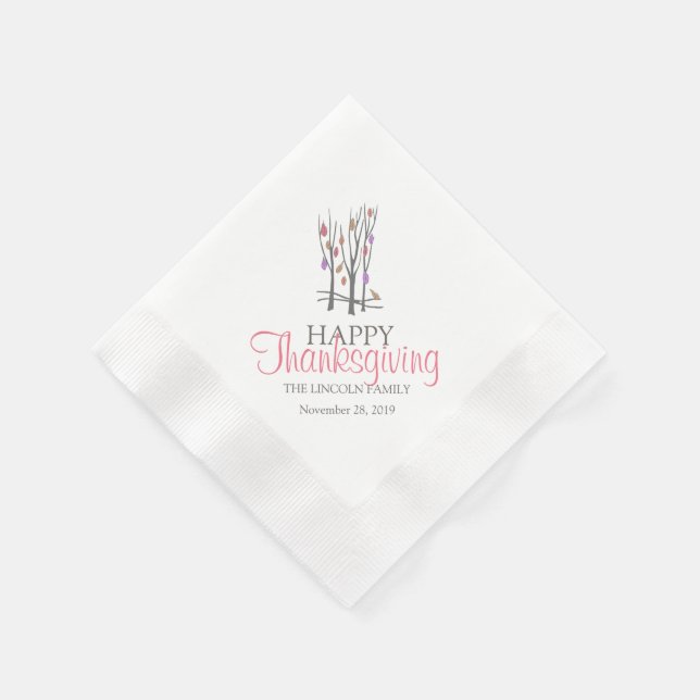 Serviette En Papier Bon thanksgiving tomber arbres rose gris serviette (Coin)