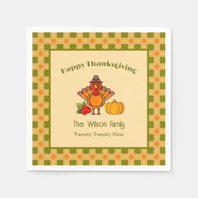 Serviette En Papier Bon thanksgiving Turquie Citrouille En vichy Motif (Devant)
