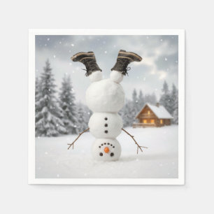 Serviette En Papier Bonhomme de neige amusant faisant un équilibre sur
