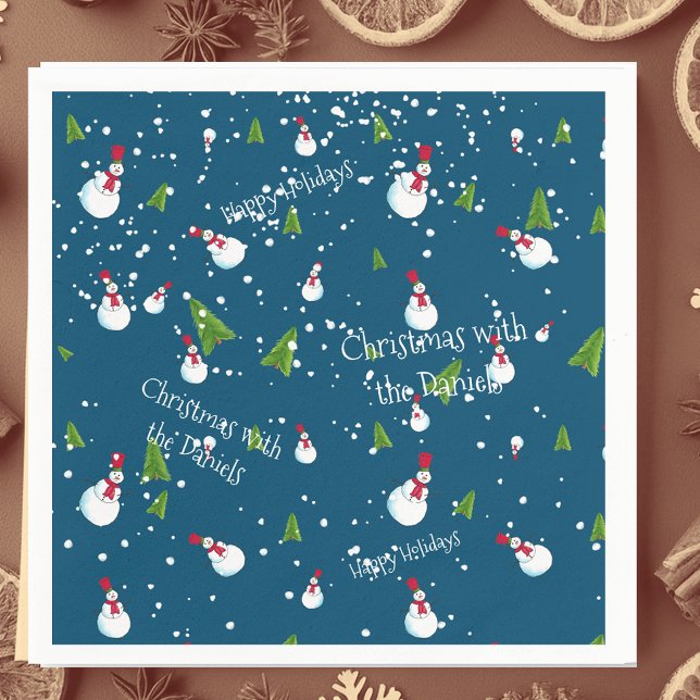 Serviette En Papier Bonhomme de neige bleu Noël Personnalisé (Créateur téléchargé)