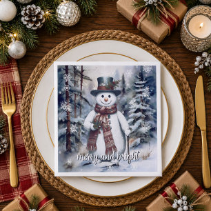 Serviette En Papier Bonhomme de neige charmant aquarelle Fête de forêt