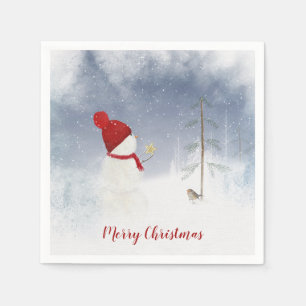 Serviette En Papier bonhomme de neige de Noël avec étoile d'or