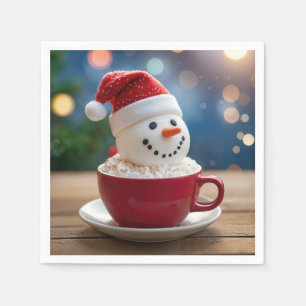 Serviette En Papier Bonhomme de neige de Noël dans un chocolat chaud