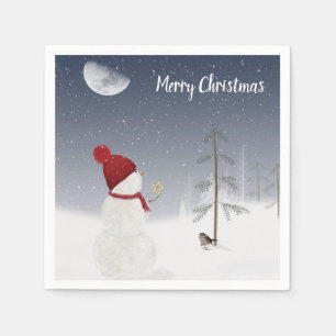 Serviette En Papier Bonhomme de neige joyeux Noël avec étoile dorée